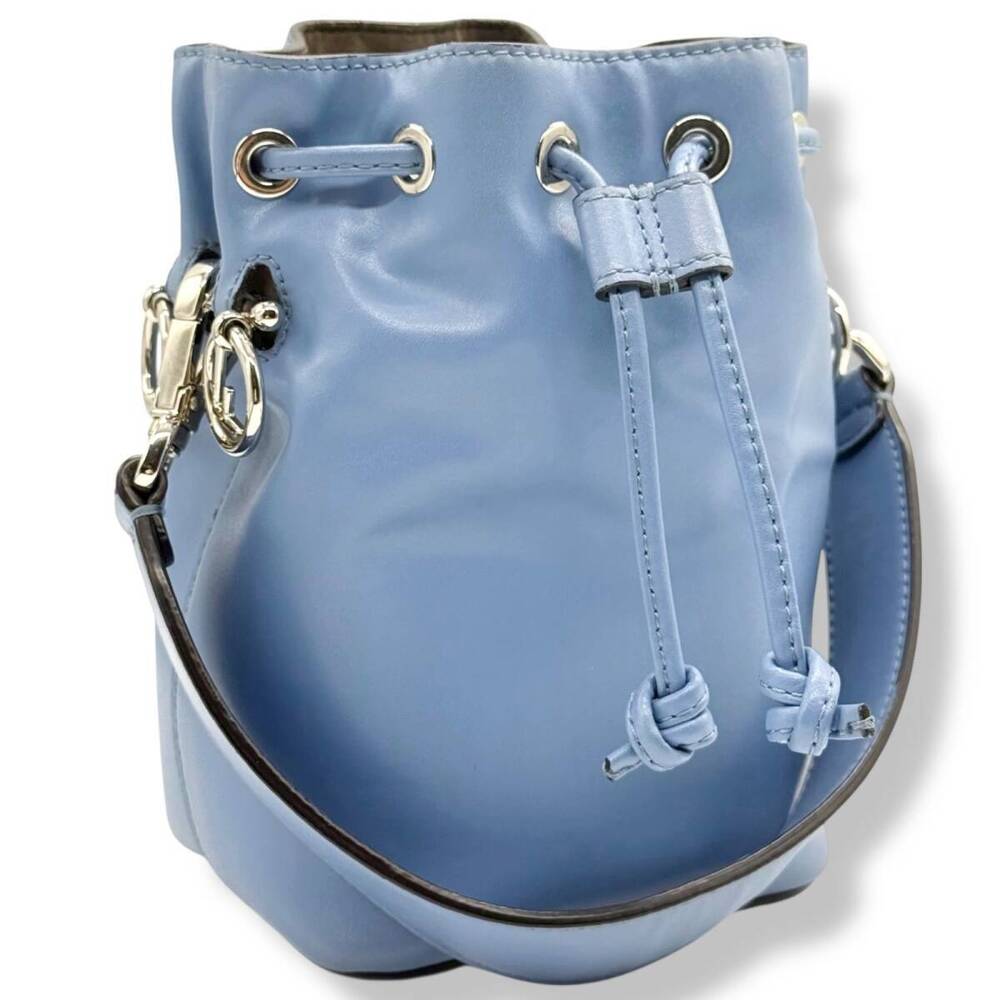 Fendi Montresor Handbag Blue Drawstring Leather F FF Bucket